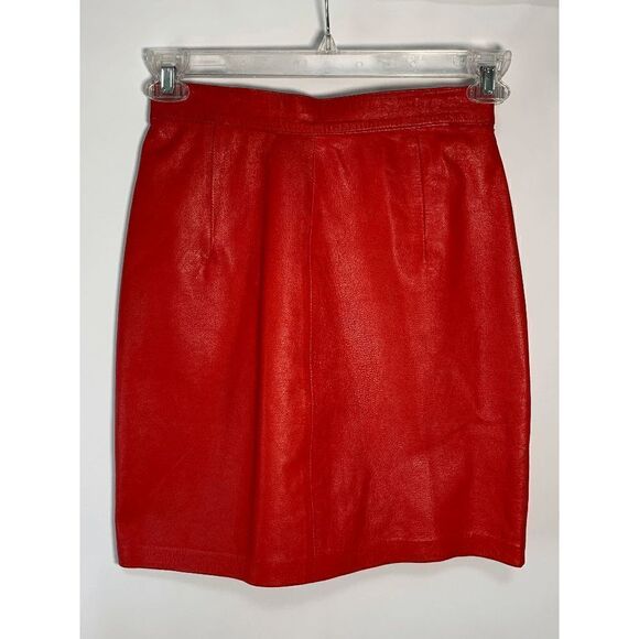 LNR Women's Knee Length Leather A-Line Skirt Red Size 6 - Picture 1 of 11